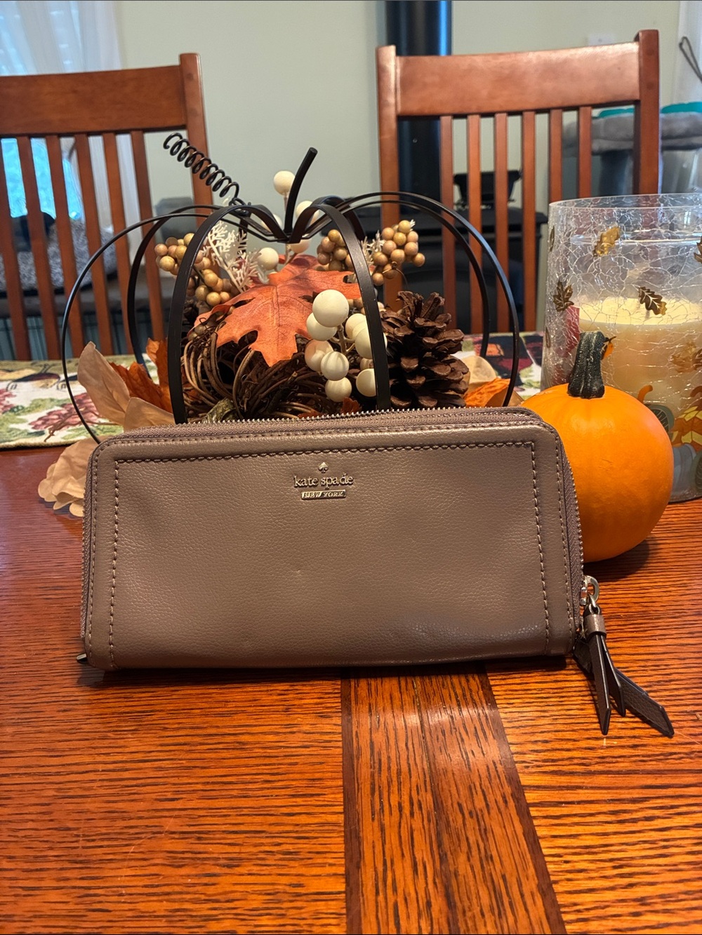 kate spade Leather Zip-Around Wallet in Taupe Gray